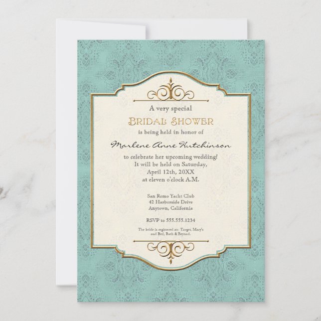 Invitación Ducha de novia elegante formal Gold & Lace (Anverso)