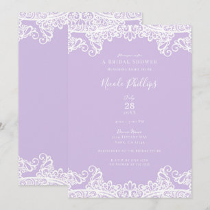 Invitación Ducha de Novia Elegante Lavanda y Encaje Blanco