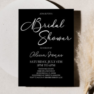 Invitación Ducha de novia elegante minimalista y blanca negra