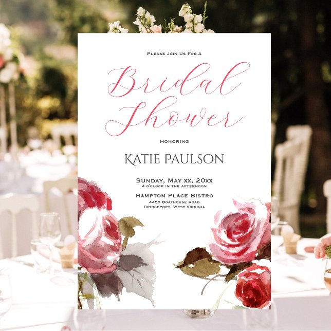 Invitación Ducha de novia Elegantes rosas rosadas (Rose Bouquet Elegant Pink Bridal Shower Invitation)