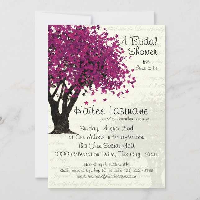 Invitación Ducha de novia en árbol púrpura de plumas (Anverso)