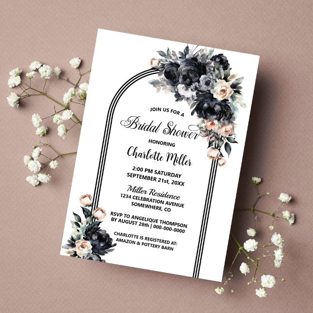 Invitación Ducha de novia en arco floral negro (Subido por el creador)