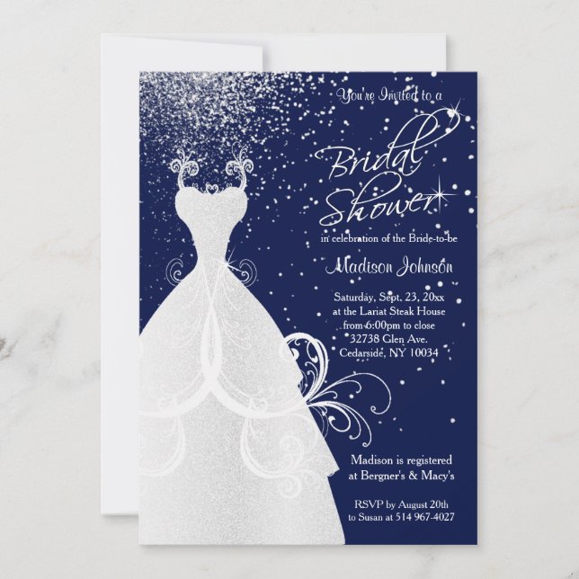 Invitación Ducha de novia en azul marino (Anverso)