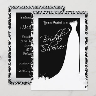 Invitación Ducha de novia en damasco blanco y negro