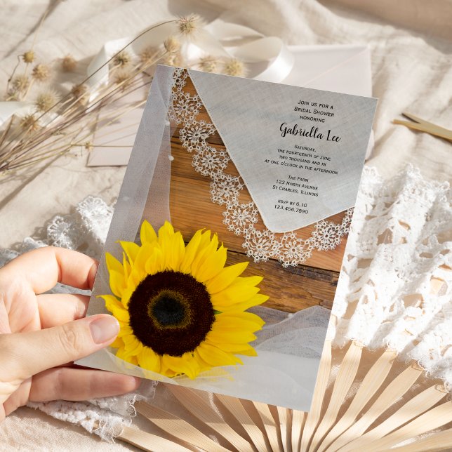 Invitación Ducha de novia en el campo del girasol y el encaje (Subido por el creador)