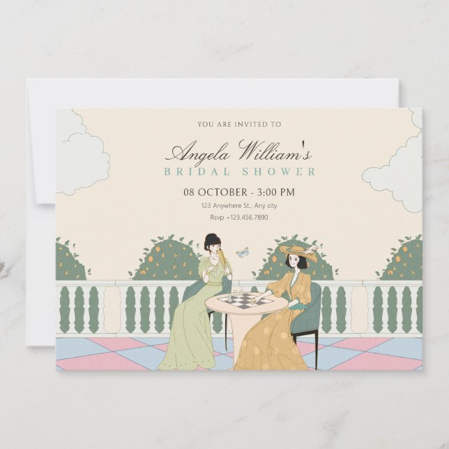 Invitación Ducha de novia en el jardín de té para mujeres (Anverso)