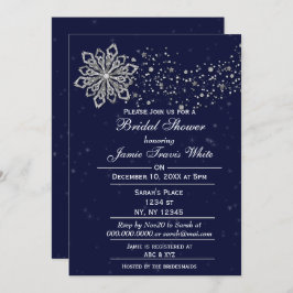 Invitación Ducha de novia en invierno con copos de nieve azul