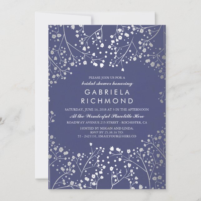 Invitación Ducha de novia en la flor del bebé de la marina y  (Anverso)