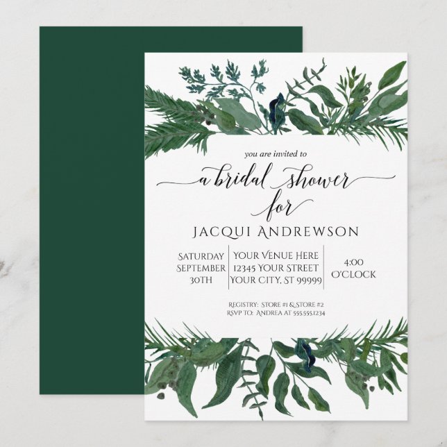 Invitación Ducha de novia en la frontera de hojas silvestres (Anverso / Reverso)