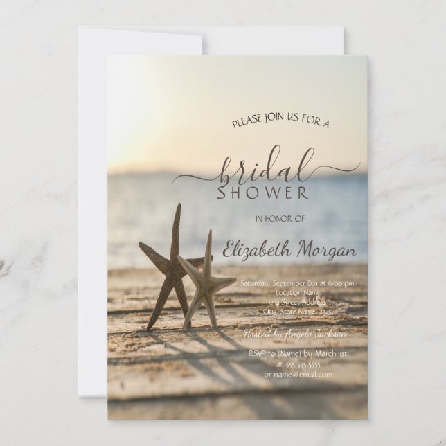 Invitación Ducha de novia en la playa de estrellas de mar (Anverso)