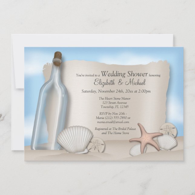 Invitación Ducha de novia en la playa de la pareja del frasco (Anverso)
