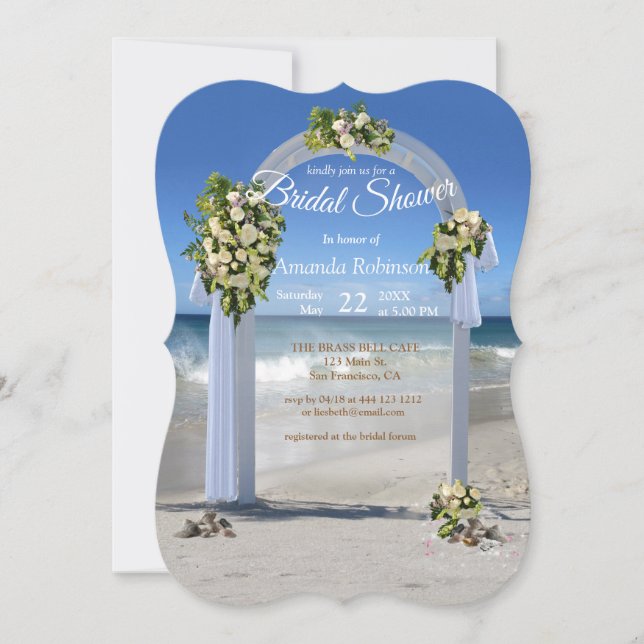 Invitación Ducha de novia en la playa de White Roses (Anverso)