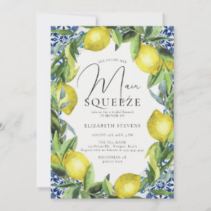 Invitación Ducha de novia en mosaico azul de limón azul de la