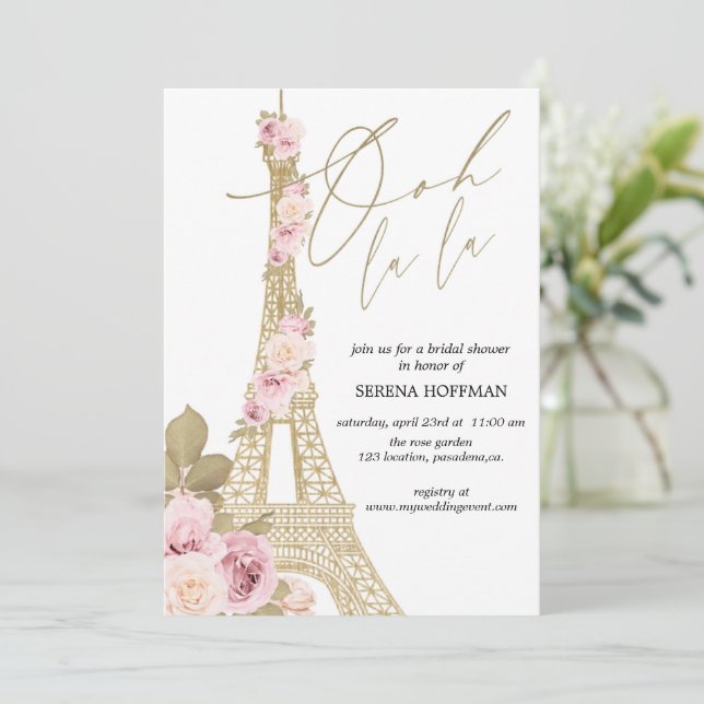 Invitación Ducha de novia en París, ducha de novia, francés (Anverso de pie)