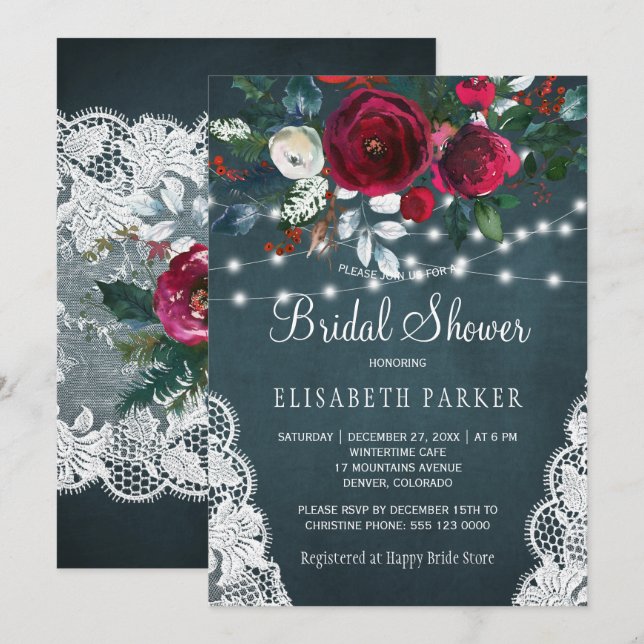 Invitación Ducha de novia en peonías rústicas y elegantes de  (Anverso / Reverso)