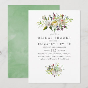 Invitación Ducha de Novia en Verde Sage y Floral Acuarela Bla