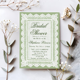 Invitación Ducha de Novia en Verde Salvia Vintage con Encaje