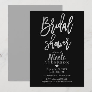 Invitación DUCHA DE NOVIA Escritura moderna en plata y negro
