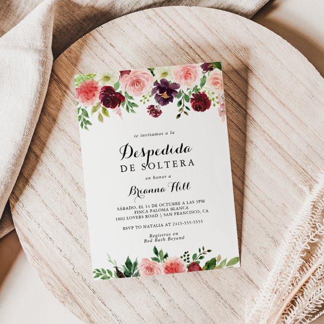 Invitación Ducha de novia española de primavera morada rosa b (Subido por el creador)
