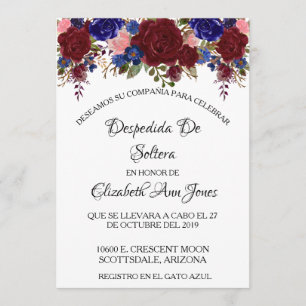 Invitación Ducha de Novia Española Naval Burgundy Floral