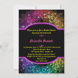 Invitación Ducha de novia, estilo disco, negro y multicolor