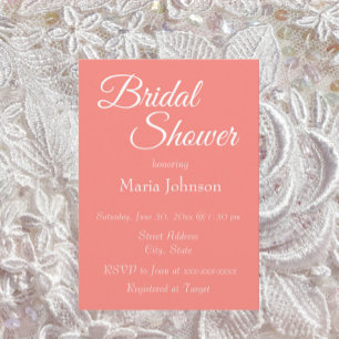 Invitación Ducha de Novia Estilo Simple Coral