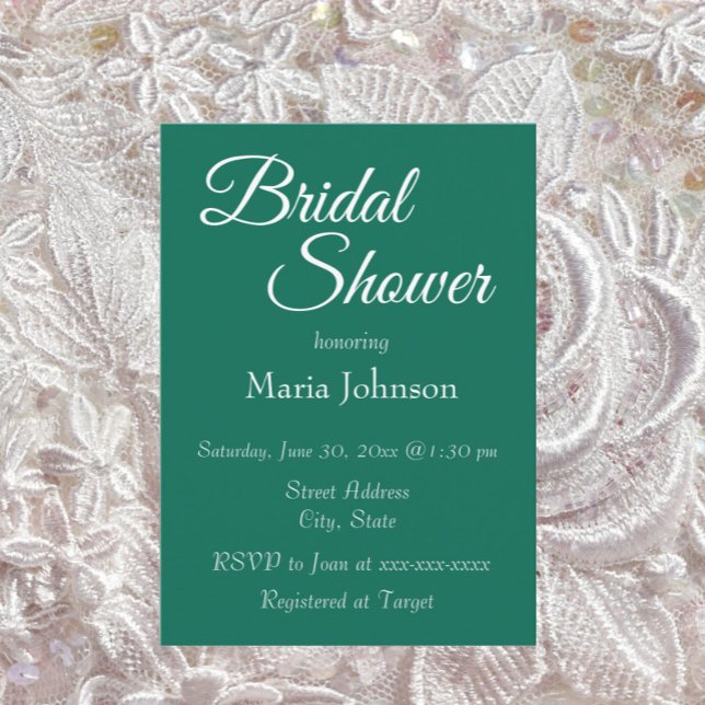 Invitación Ducha de Novia Estilo Simple Verde Esmeralda (In Situ Wedding)