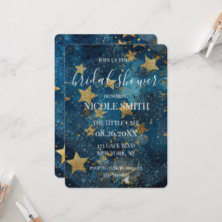 Invitación Ducha de Novia Estrellas Doradas Azules Personaliz