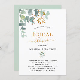 Invitación Ducha de novia eucalipto verde oro moderno