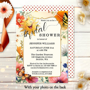 Invitación Ducha de Novia Feliz Acuarela Retro de Flores Silv
