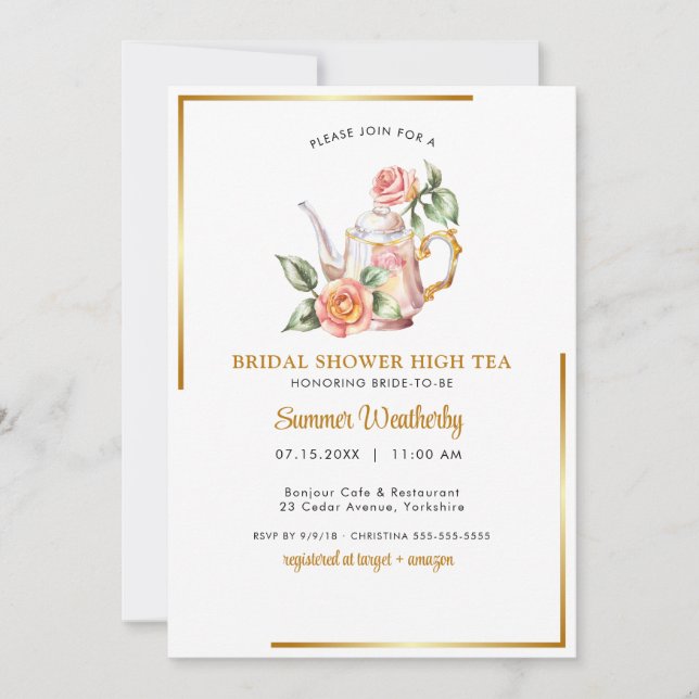 Invitación ducha de novia, fiesta de té de novia, té de ducha (Anverso)
