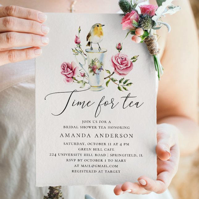 Invitación Ducha de novia Fiesta de té. Elegantes rosas rosas (Subido por el creador)