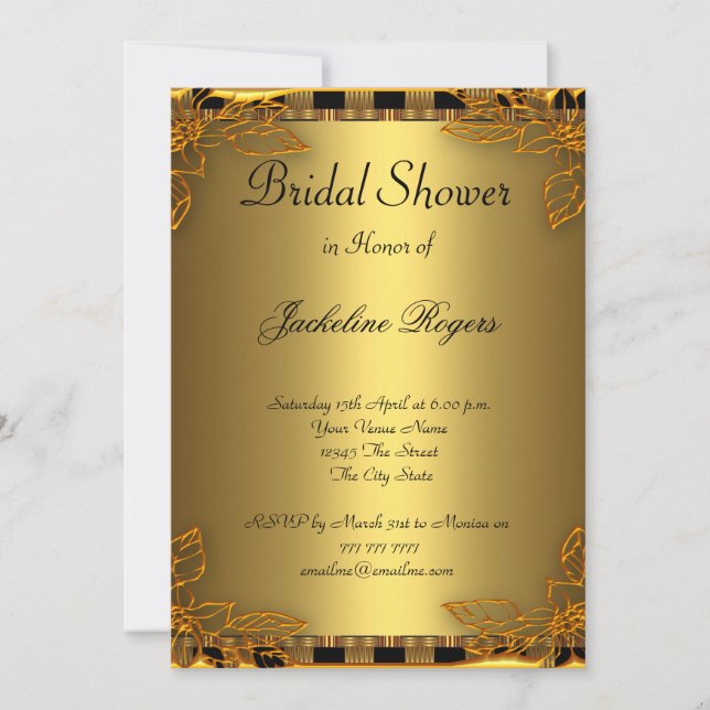 Invitación Ducha de novia Fiesta Marco dorado y dorado (Anverso)