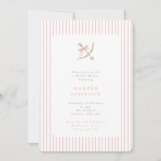 Invitación Ducha de novia flechada de Cupido rosa (Anverso)
