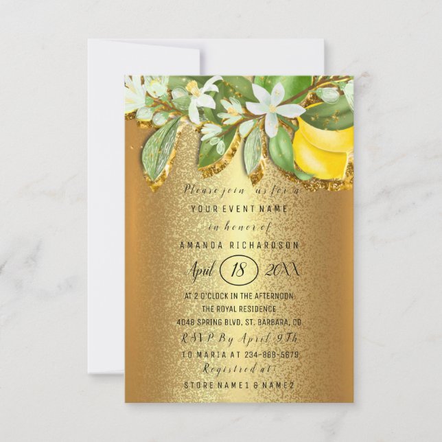 Invitación Ducha de novia Flor Brunch Árbol de limón Golden (Anverso)