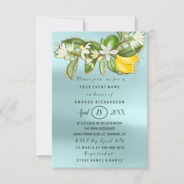 Invitación Ducha de novia Flor Brunch Lemon Green Gold (Anverso)