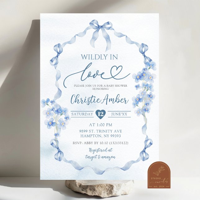 Invitación Ducha de Novia Flor Silvestre Coqueta con Lazo Azu (Subido por el creador)