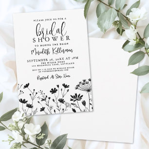 Invitación Ducha de Novia Flor Silvestre Negra Blanca