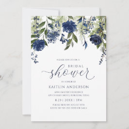 Invitación Ducha de Novia Flor Silvestre Verde Oscuro Azul
