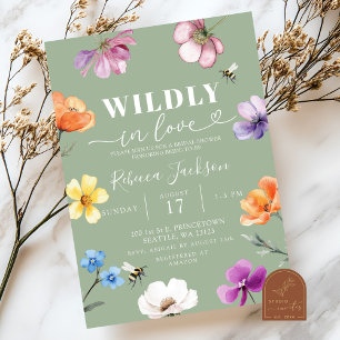 Invitación Ducha de Novia Flor Silvestre Verde Salvia Enamora
