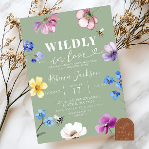 Invitación Ducha de Novia Flor Silvestre Verde Salvia Perdida
