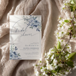 Invitación Ducha de Novia Floral Acuarela Azul Polvoriento
