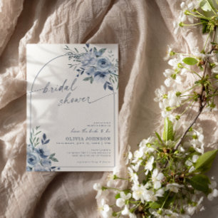 Invitación Ducha de Novia Floral Acuarela Azul Polvoriento