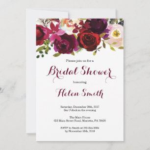 Invitación Ducha de Novia Floral Acuarela Borgoña Marsala
