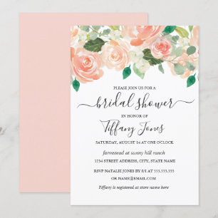 Invitación Ducha de Novia Floral Acuarela Moderno de Durazno
