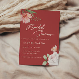 Invitación Ducha de Novia Floral Acuarela Rojo Vino Minimalis