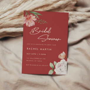 Invitación Ducha de Novia Floral Acuarela Rojo Vino Minimalis