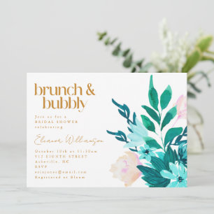 Invitación Ducha de Novia Floral Acuarela Verde Esmeralda Aqu