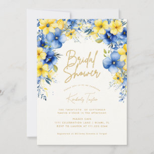 Invitación Ducha de Novia Floral Amarillo Azul