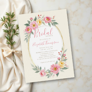 Invitación Ducha de Novia Floral Amarillo Rosa Pastel